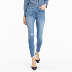 J Crew High Rise 9” Toothpick Jeans with Cut Hem